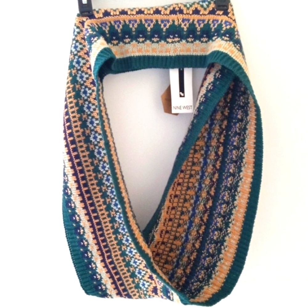 NINE WEST SUSTAINABLE STYLE TEAL MULTI-COLORED WRAP LOOP SCARF SIZE OS NWT